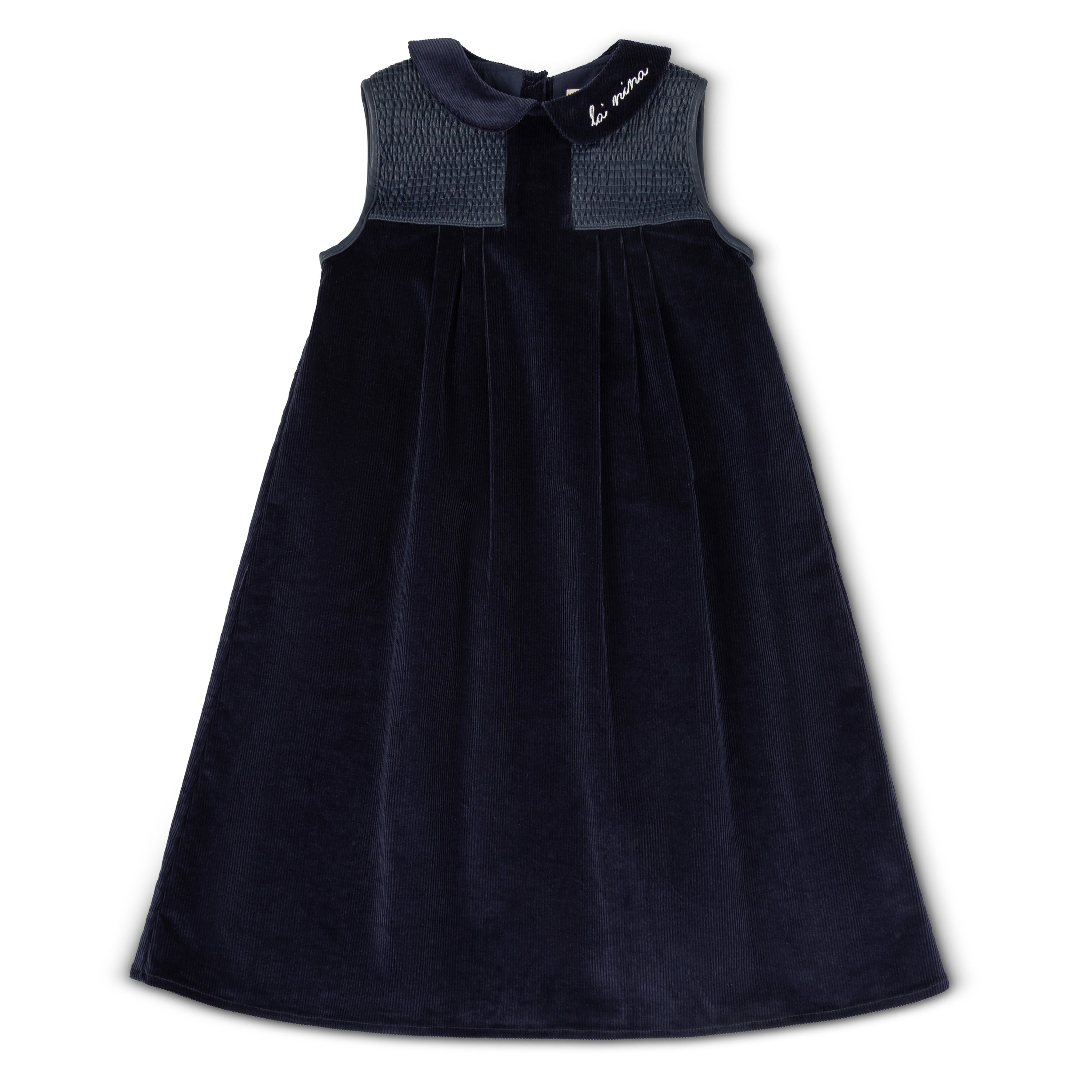 Leather Trim Navy Corduroy Dress & Logo Sweater