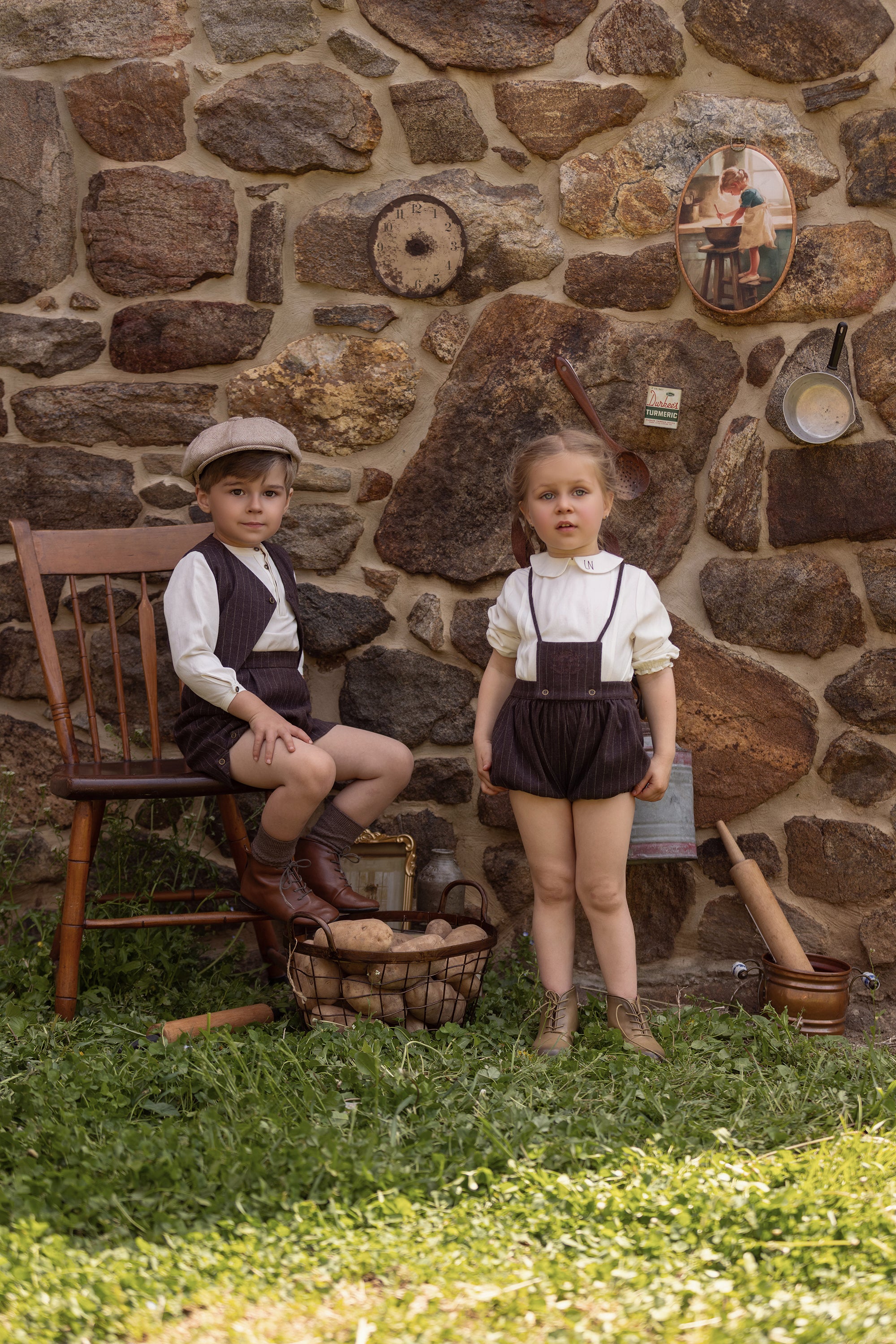 Boy's Brown Pinstripe Wool Buildup & Vest With Vintage Shirt