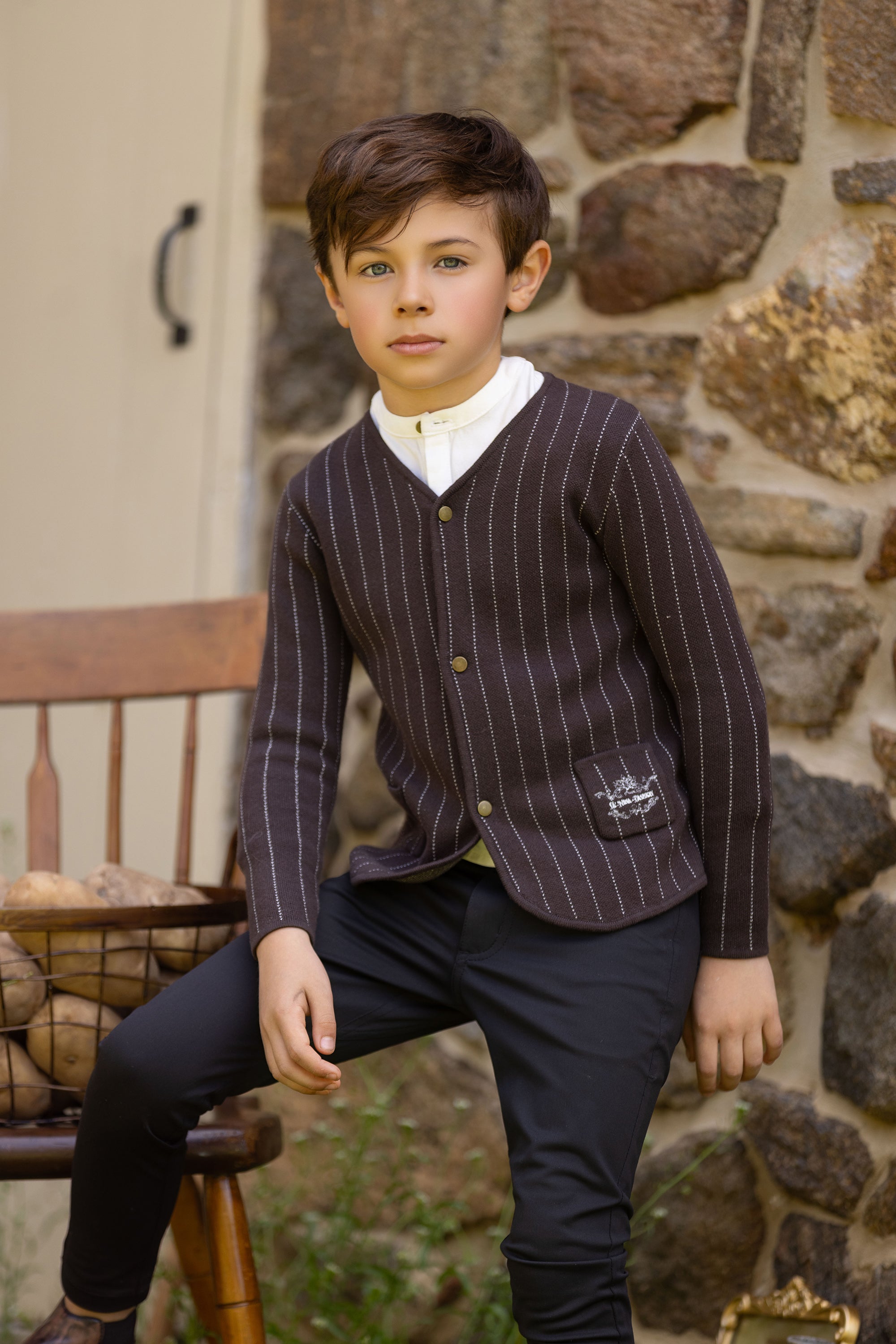 Boys Brown Pinstripe Sweater