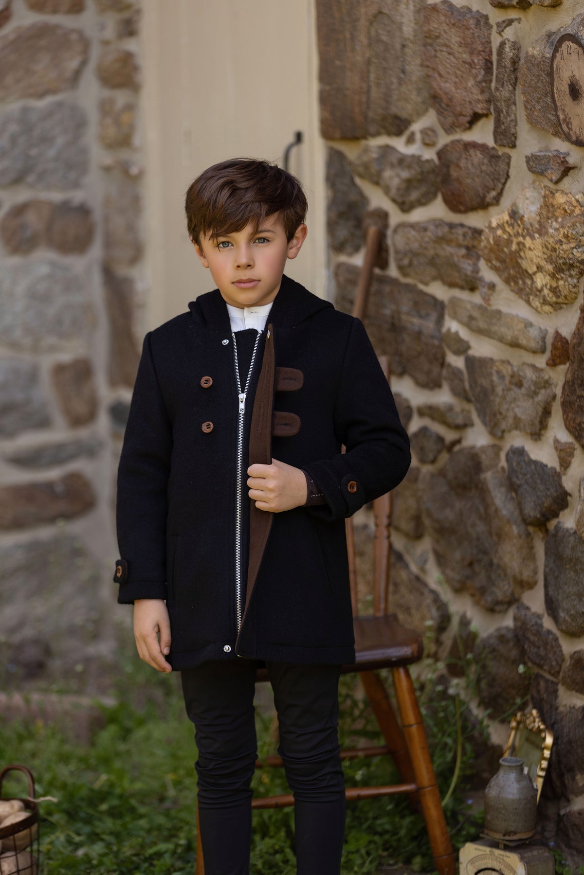 Boys Classic wool coat -Black