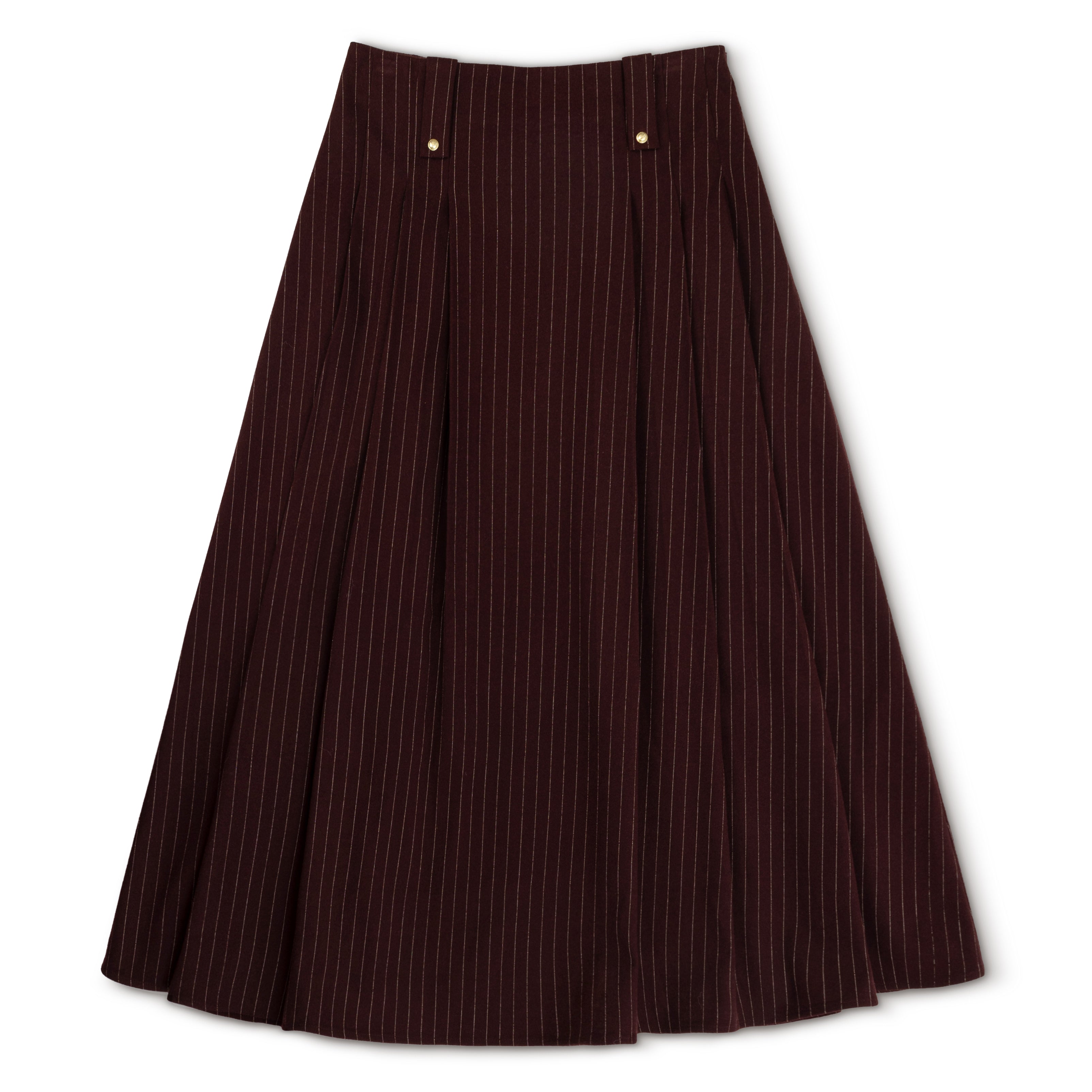 Teen Burgundy Wool Pinstripe Button Detail Skirt
