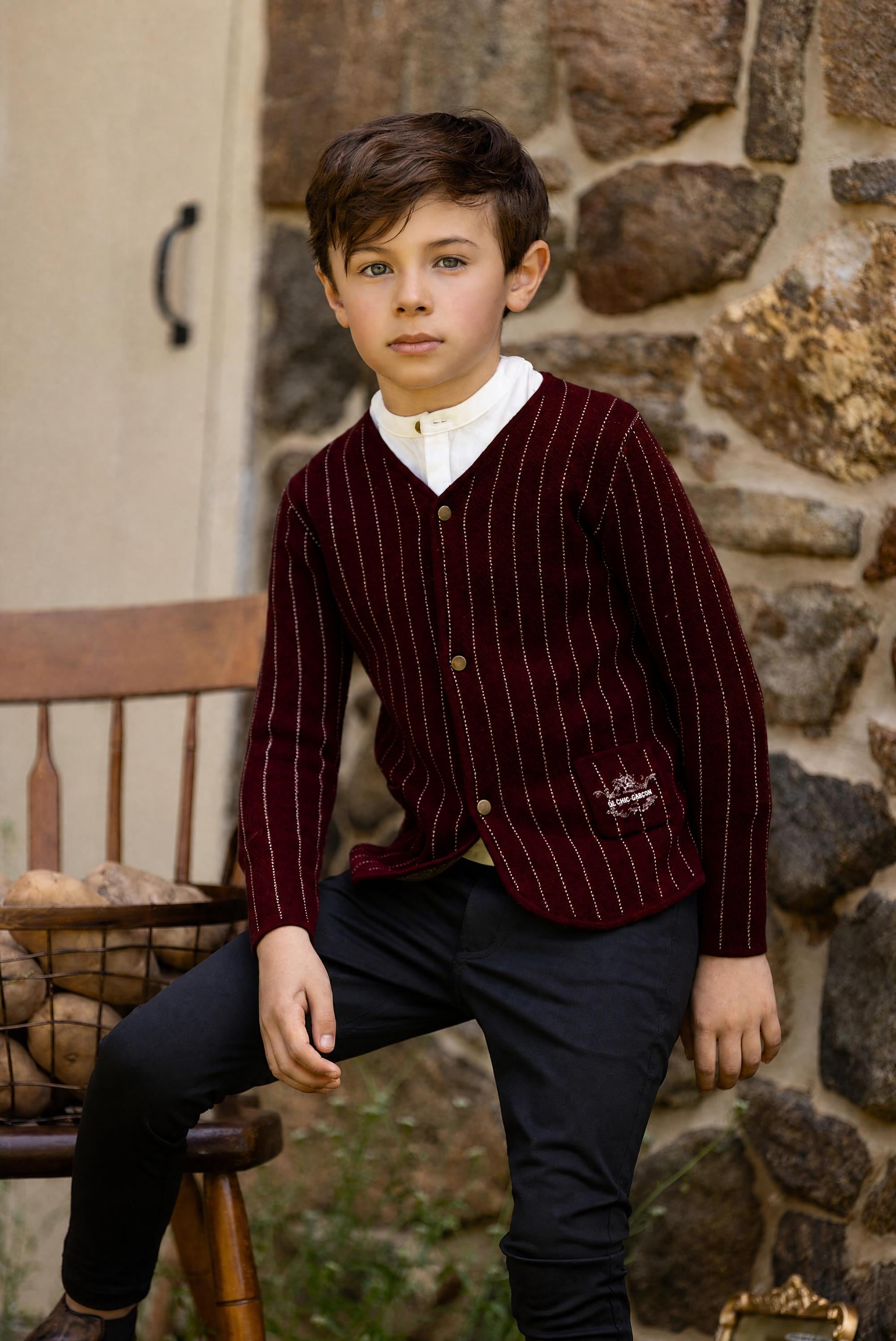 Boys Burgundy Pinstripe Sweater