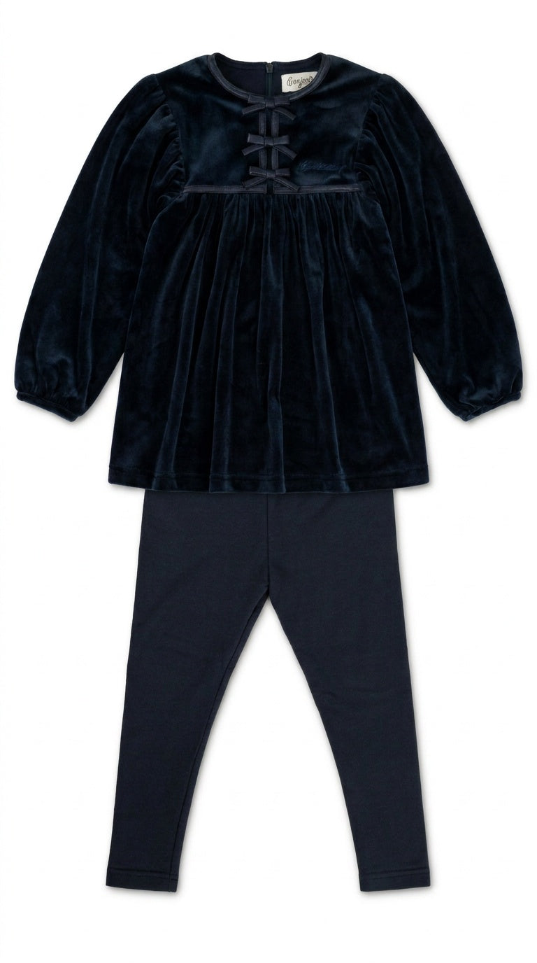Blue Leather Bow Girl's Two-Piece