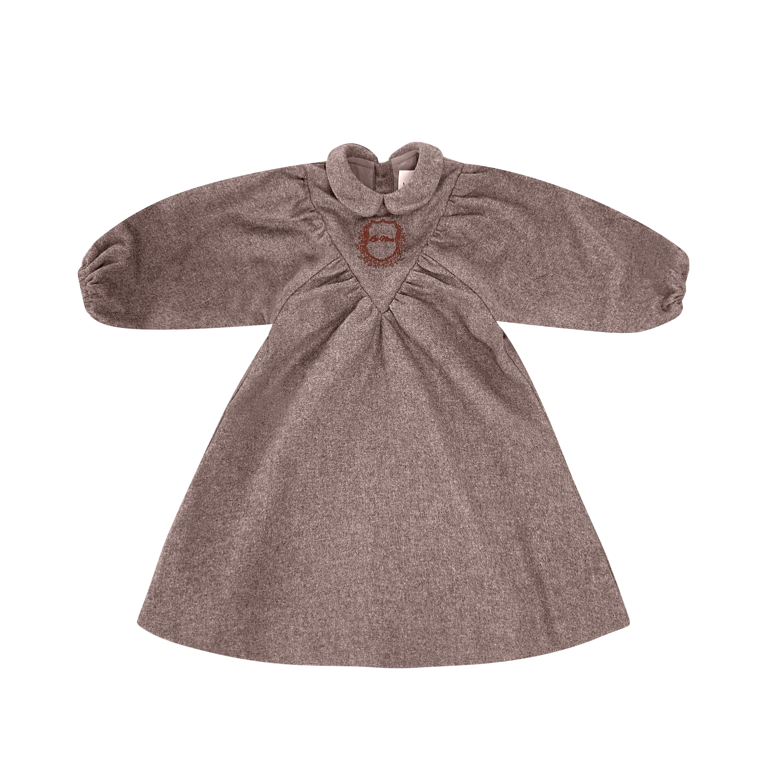 Wool Beige Logo Collar Dress
