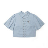 Blue Beaded Logo Laced Shirt