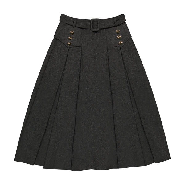 Classy Wool Pleated Button Skirt