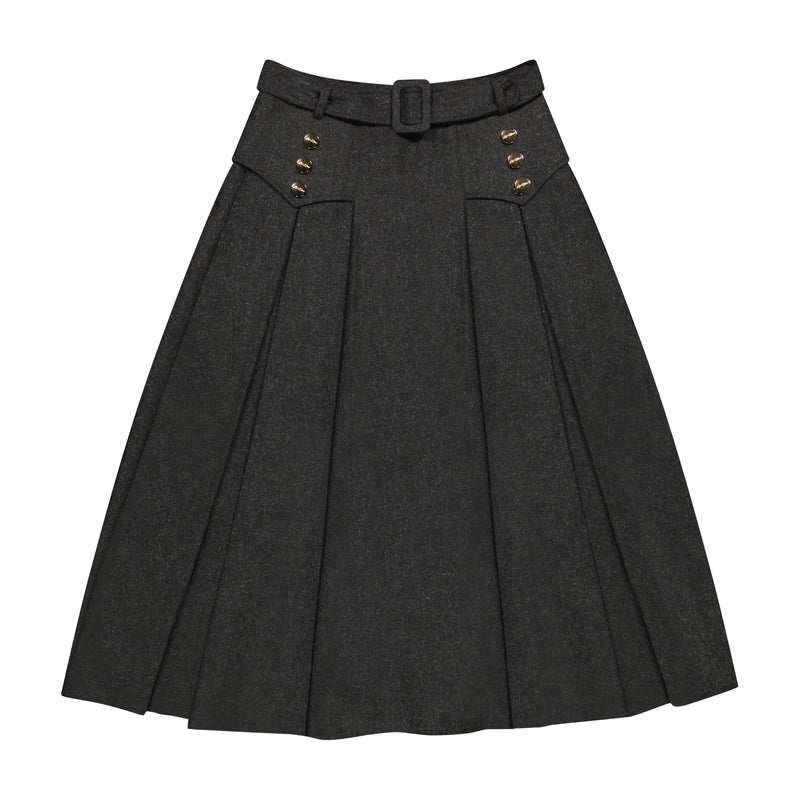 Classy Wool Pleated Button Skirt