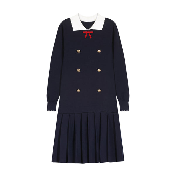 Knit Pleated Collar Dress