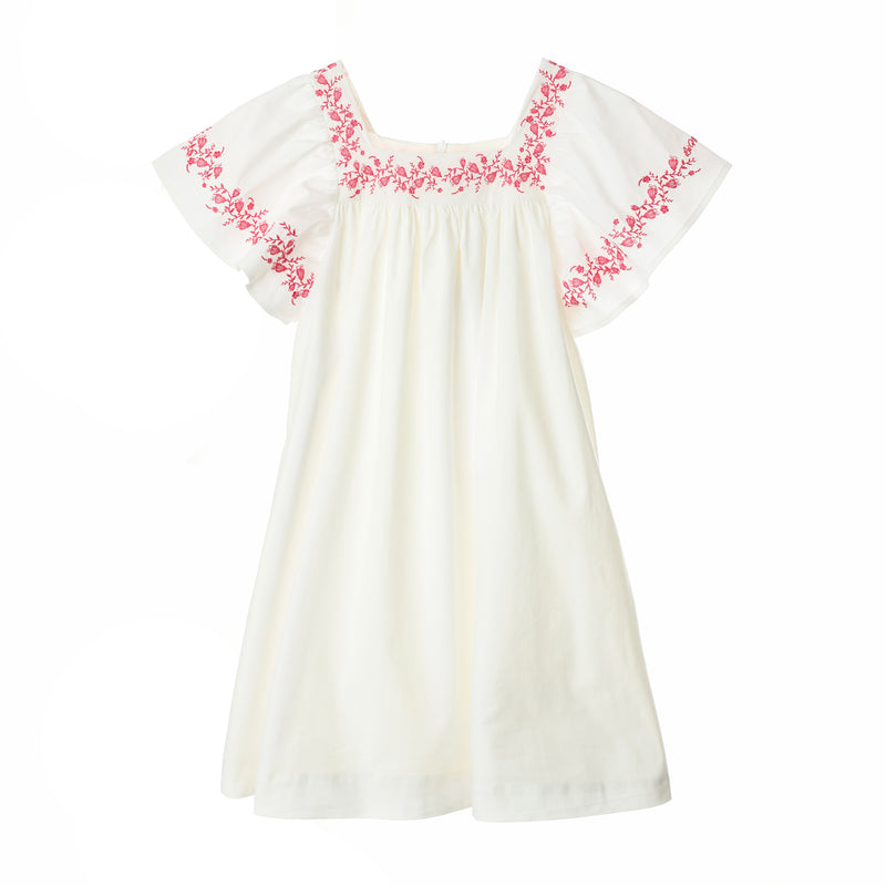Flutter Sleeve Embroidered Dress