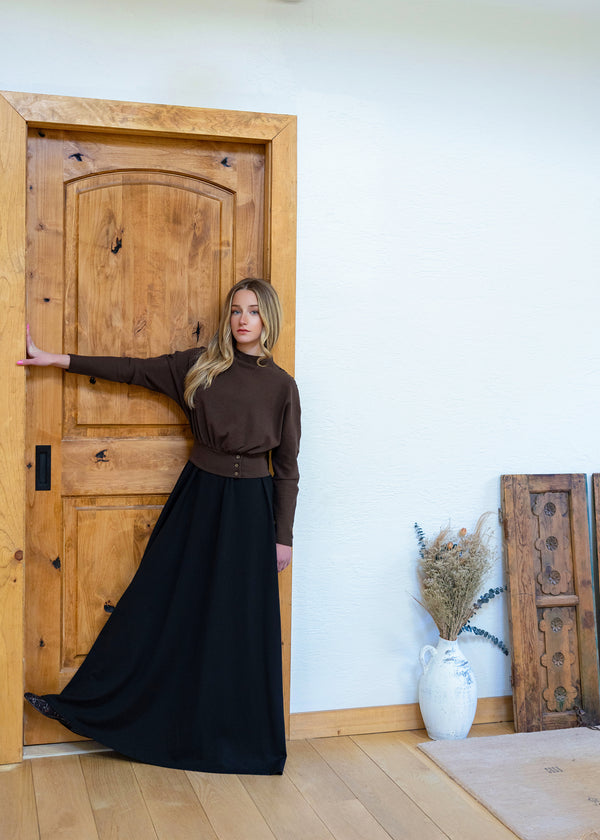 Teen Brown Stitch Button Maxi