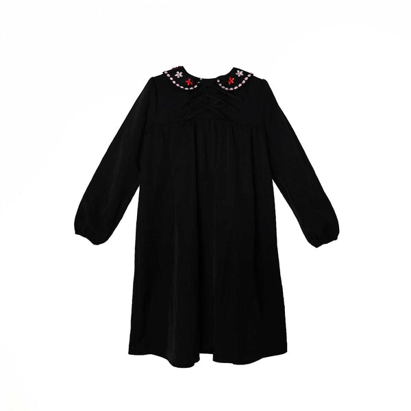 Taffeta Beaded Collar Tie Dress
