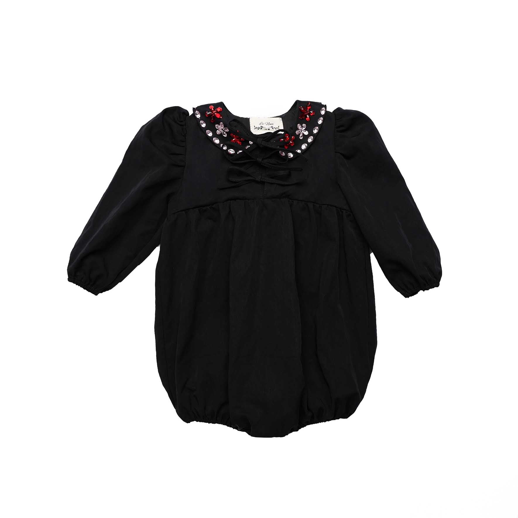 Girl's Taffeta Beaded Collar Tie Romper