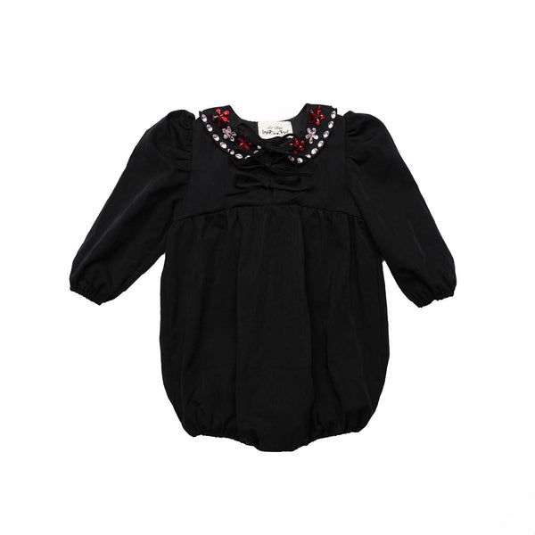 Girl's Taffeta Beaded Collar Tie Romper
