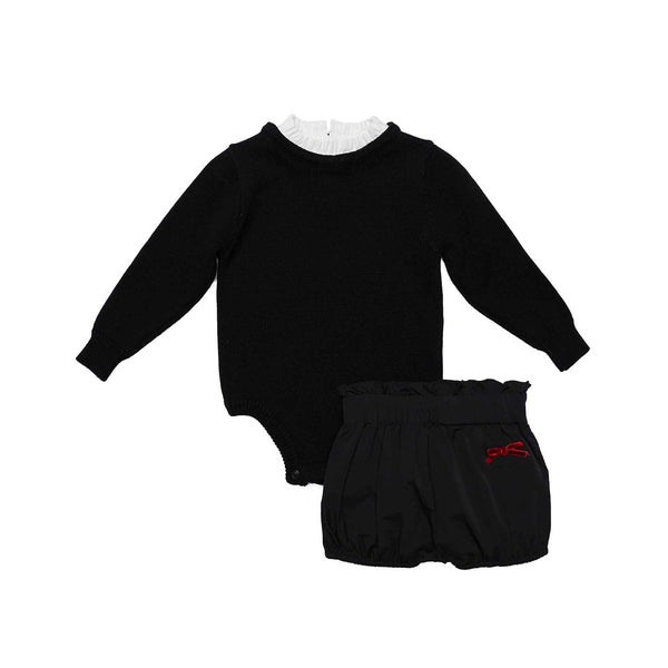 Girl's Knit Taffeta Bow Two-Piece