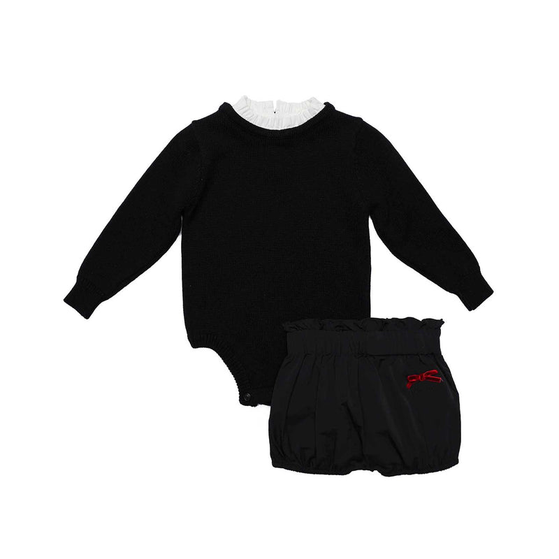 Girl's Knit Taffeta Bow Two-Piece