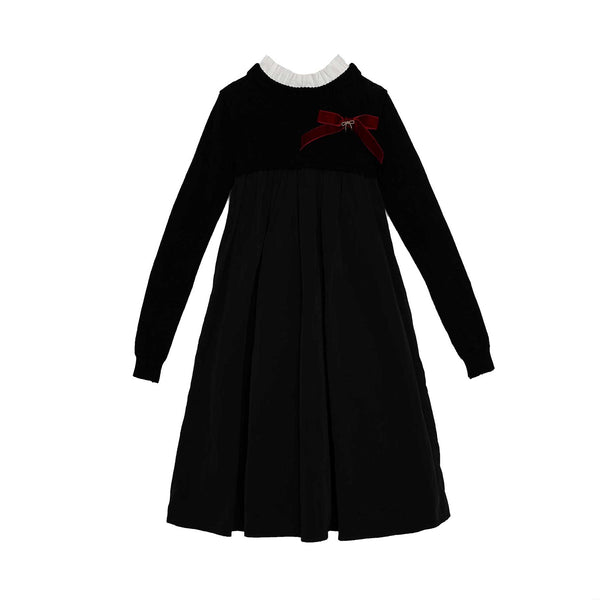 Knit Taffeta Embellished Bow Dress