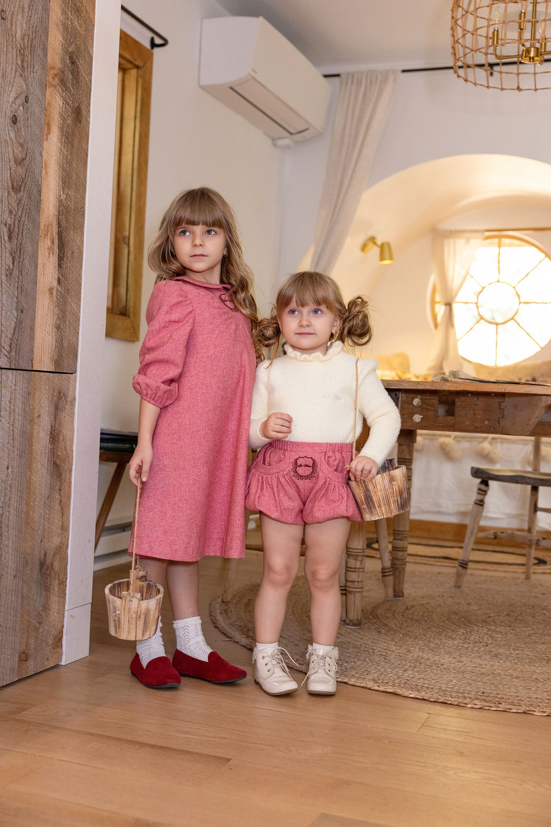 Wool Pink Logo Collar Dress