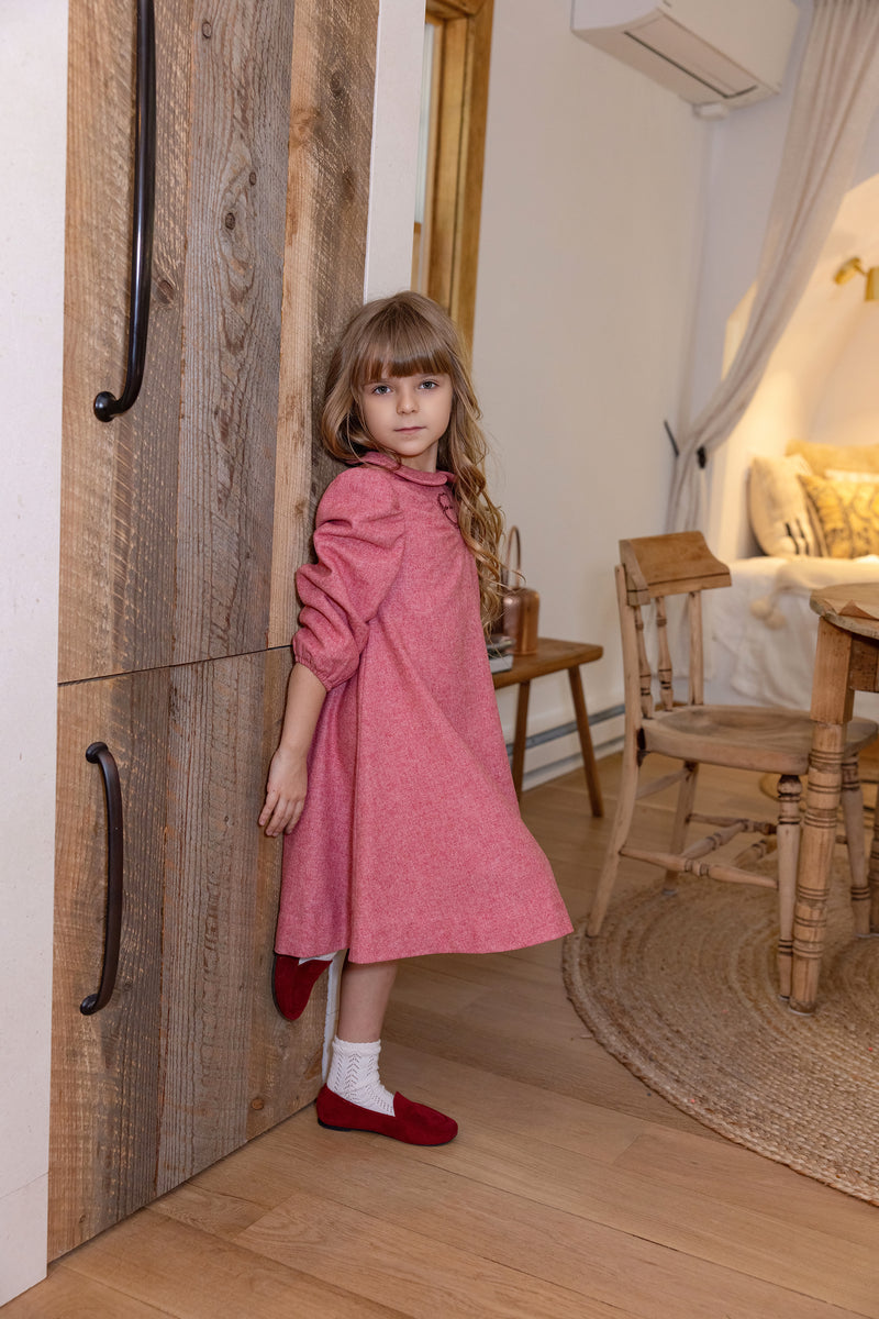 Wool Pink Logo Collar Dress