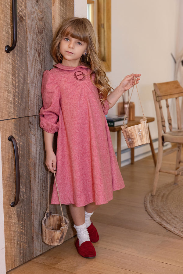 Wool Pink Logo Collar Dress