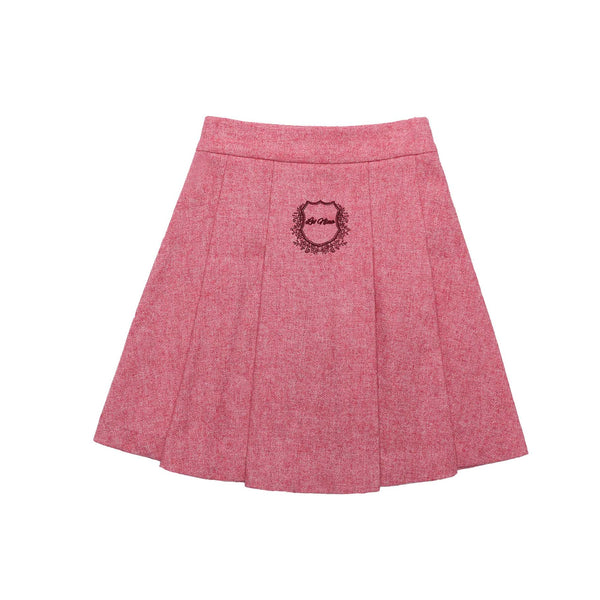 Pink Wool Logo Pleated Skirt & Mohair Sweater Set