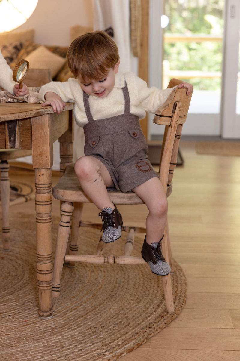 Beige Boys Wool Logo Buildup & Mohair Sweater Set