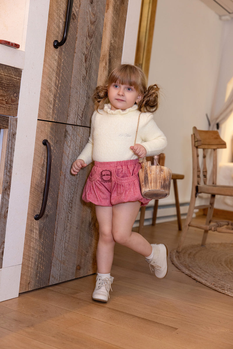 Pink Wool Logo Bubble Pants & Mohair Sweater Set