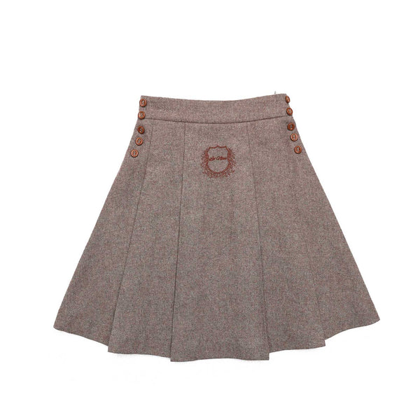 Beige Wool Logo Pleated Skirt & Mohair Sweater Set