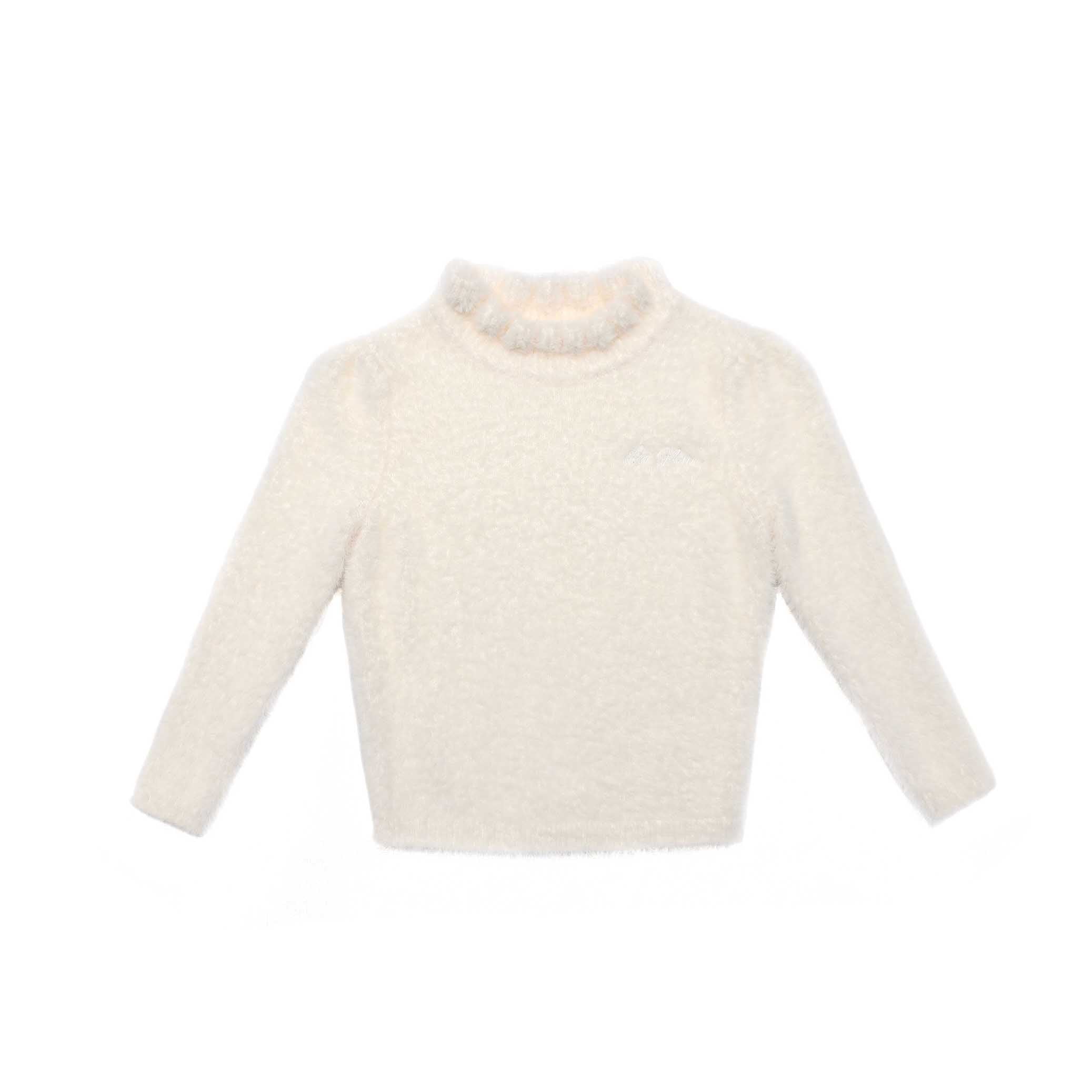 Beige Wool Logo Pleated Skirt & Mohair Sweater Set