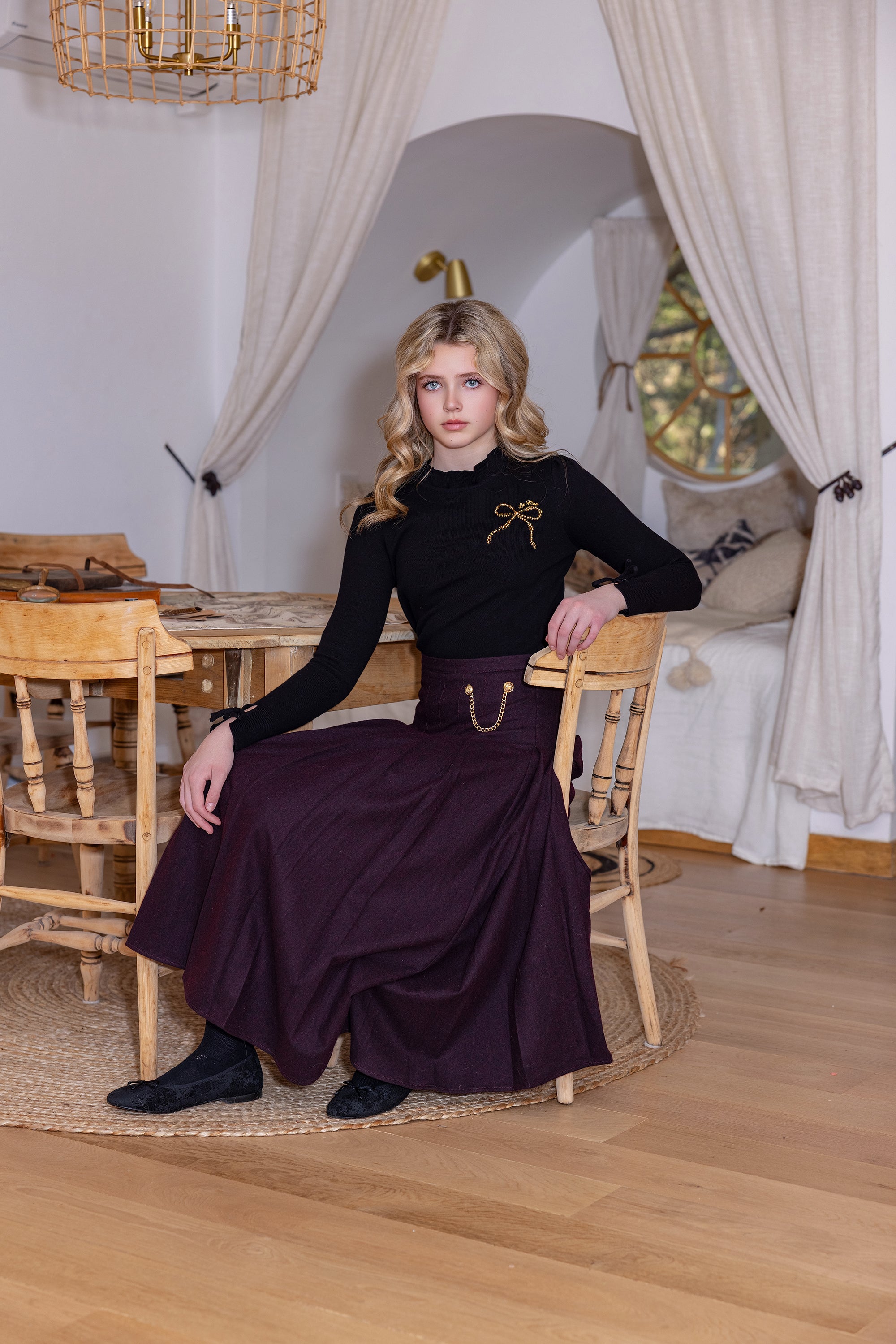 Teen Burgundy Wool Chain Skirt