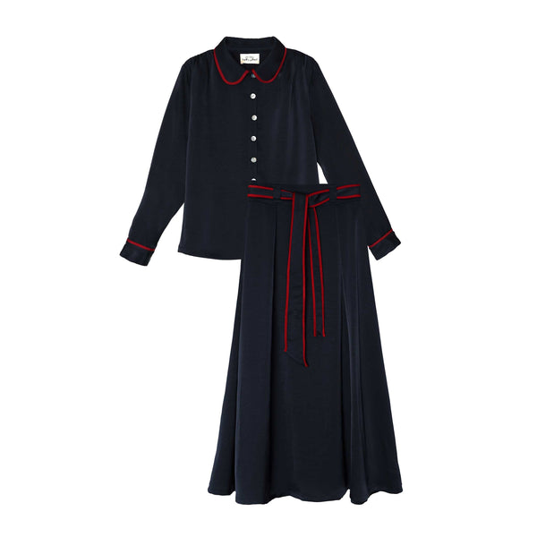 Teen Navy Satin Trim Two-Piece