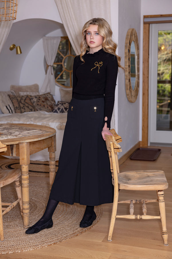 Teen Black Beaded Bow Sweater