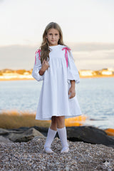 White & Pink Tie Sleeve Dress