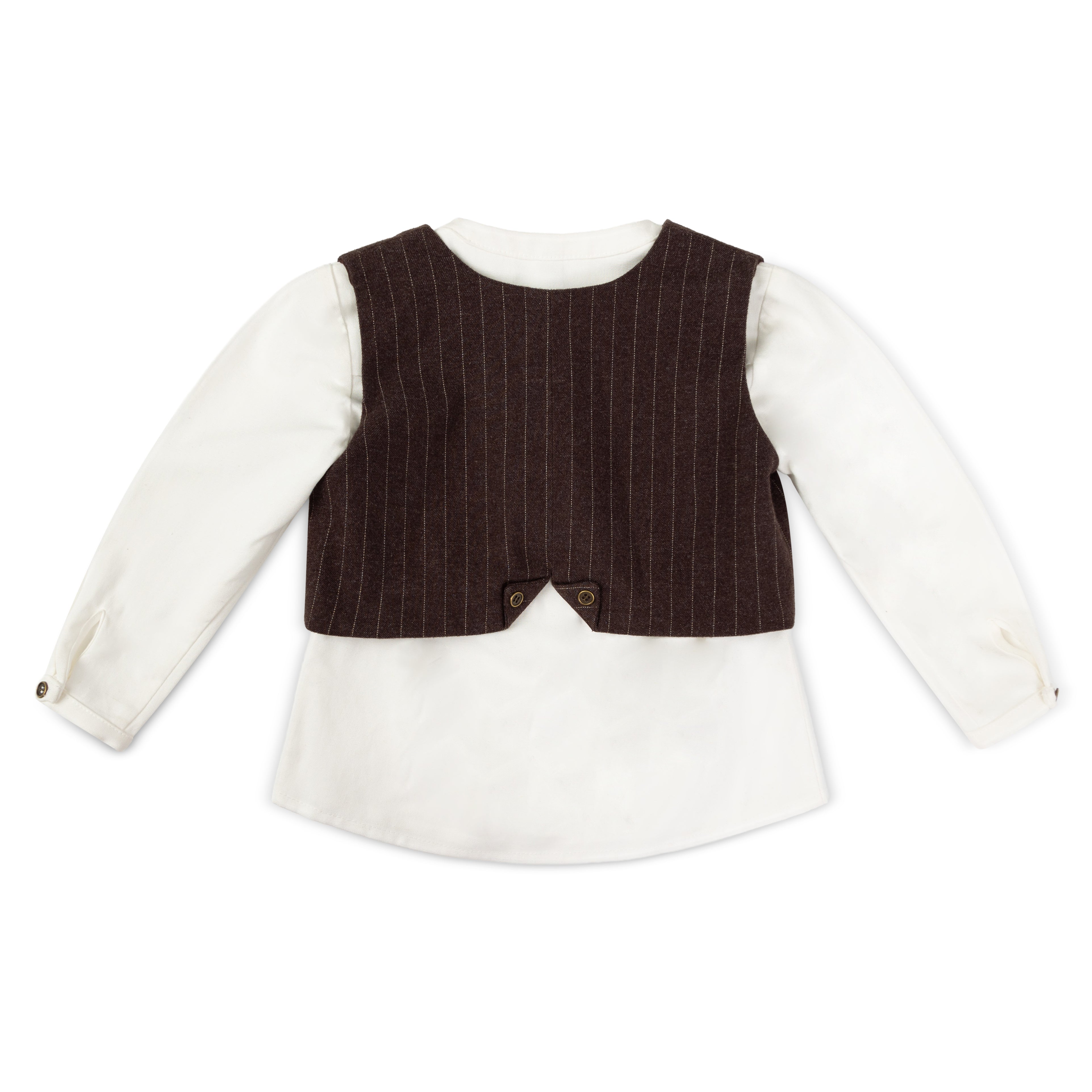Boy's Brown Pinstripe Wool Buildup & Vest With Vintage Shirt