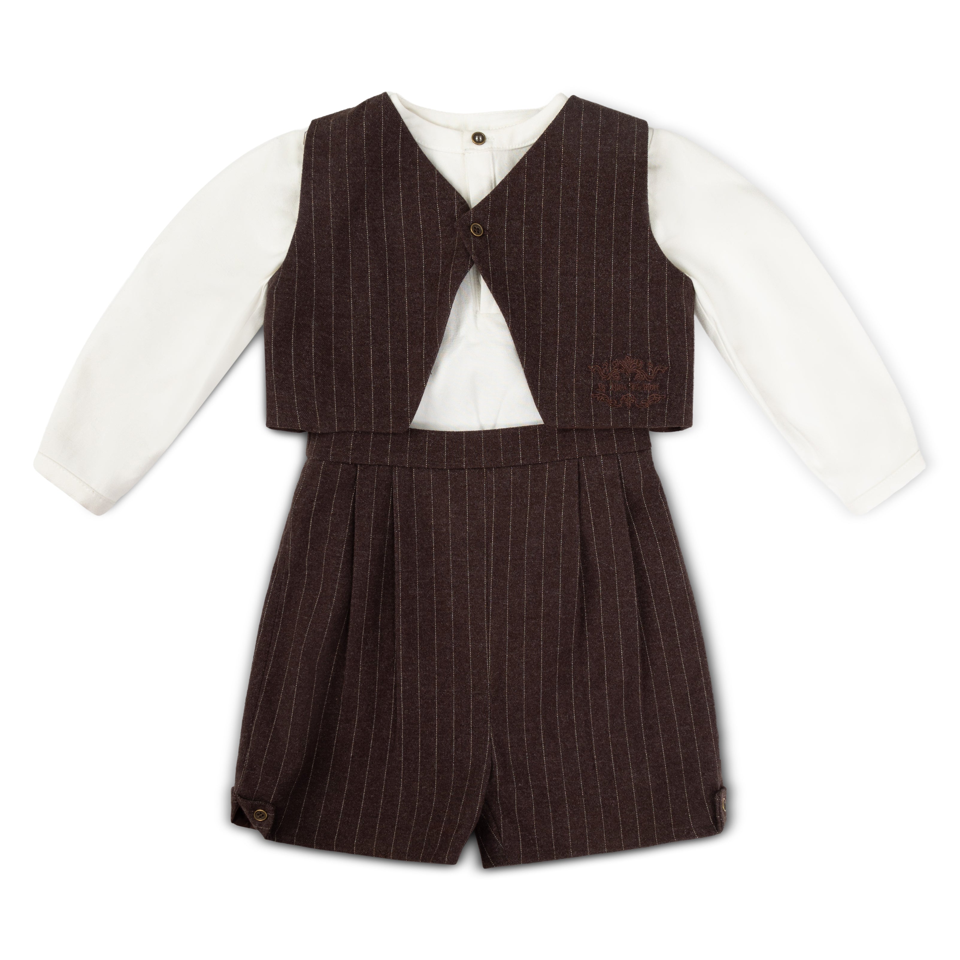 Boy's Brown Pinstripe Wool Buildup & Vest With Vintage Shirt