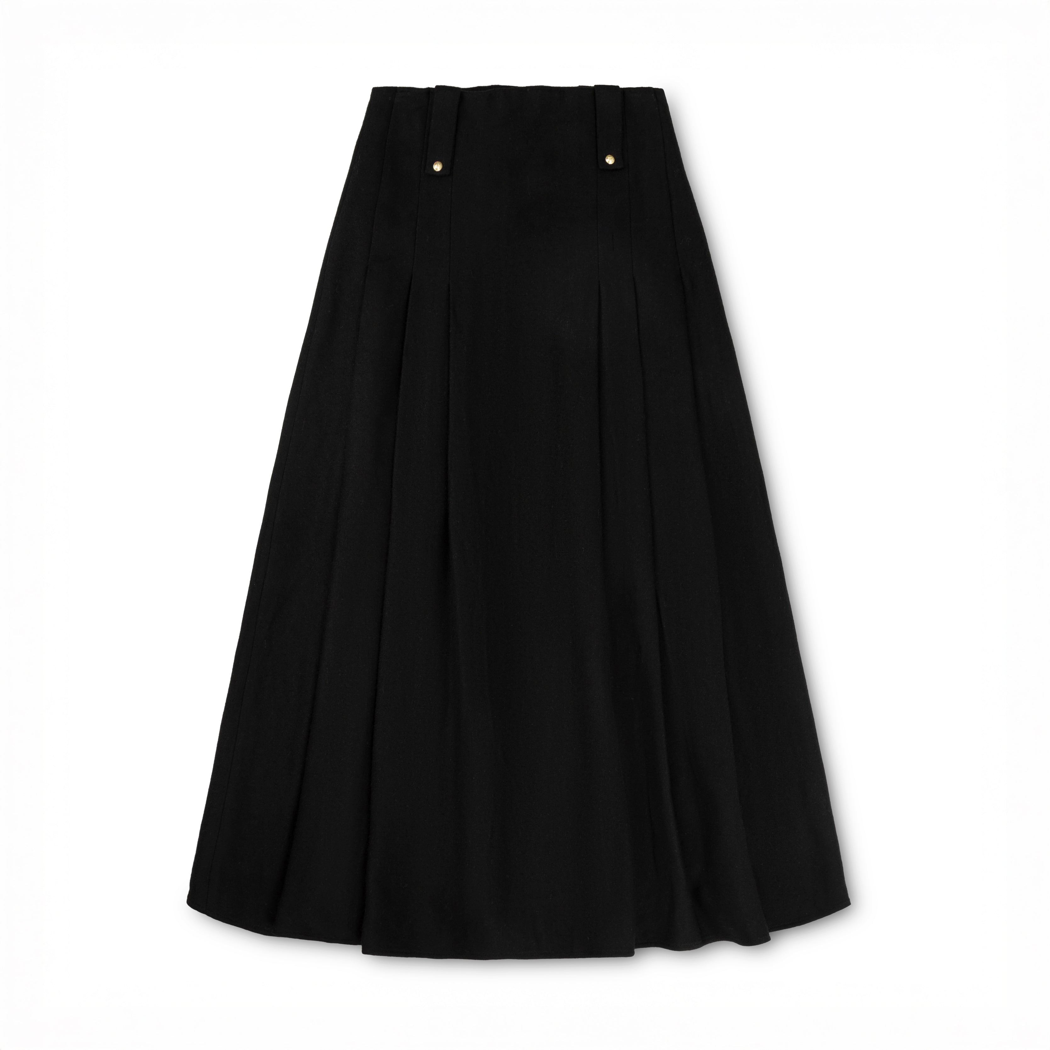 Teen Black Wool Button Detail Pleated Skirt