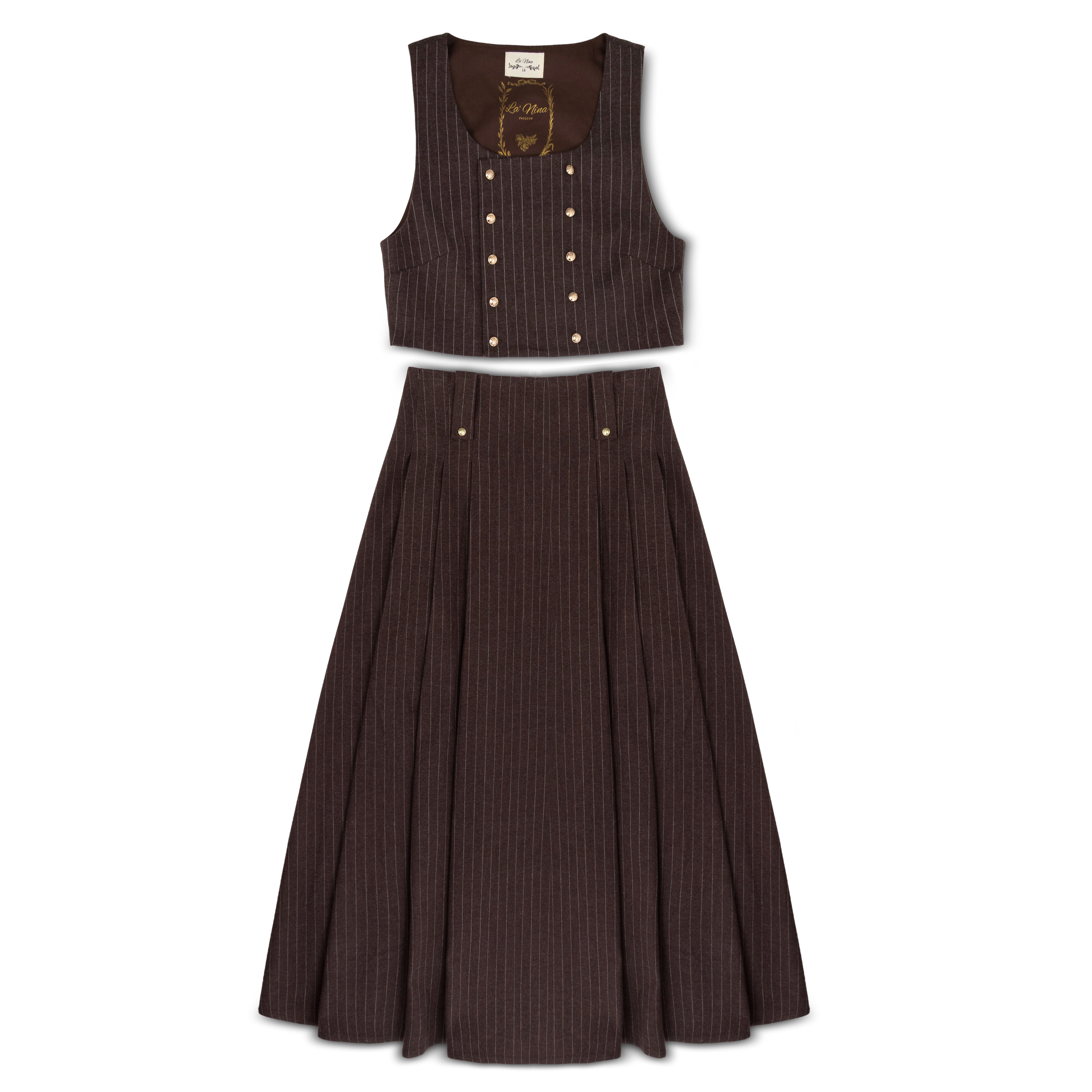 Teen Brown 3pc Wool Pinstripe Vintage Set