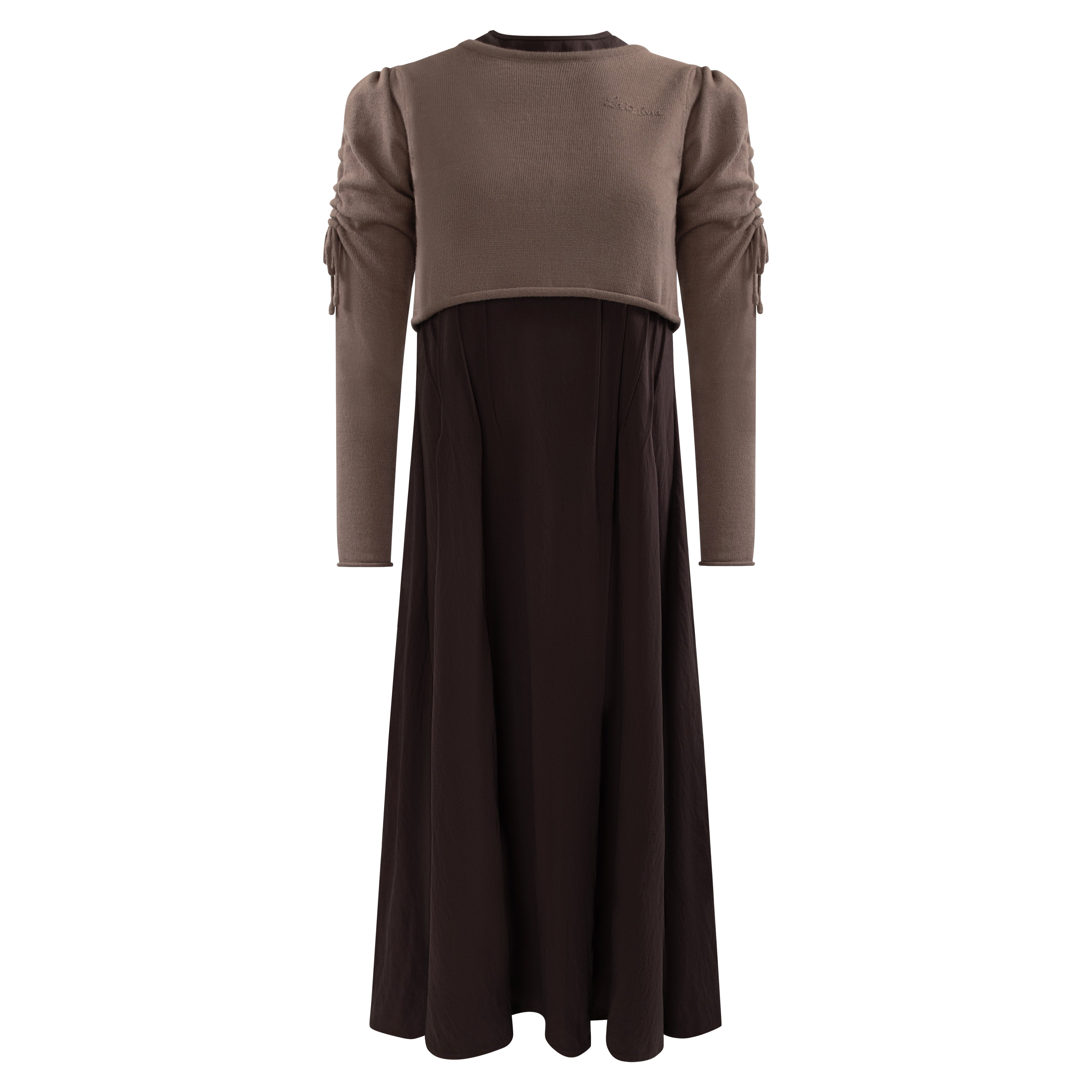 Teen Brown Pleat Dress & Logo Knit Sweater