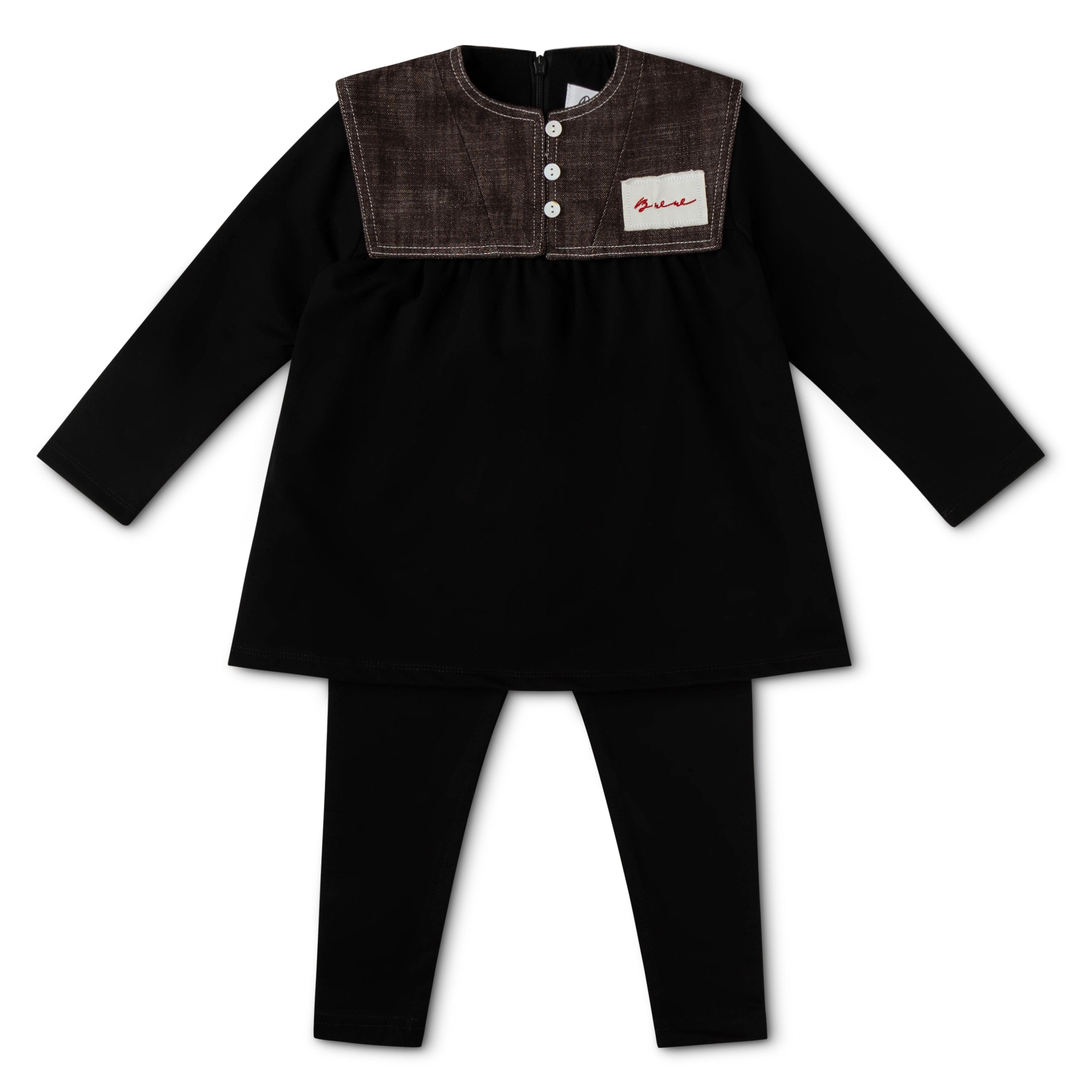 Brown Collar Logo Patch Girls Two-Piece
