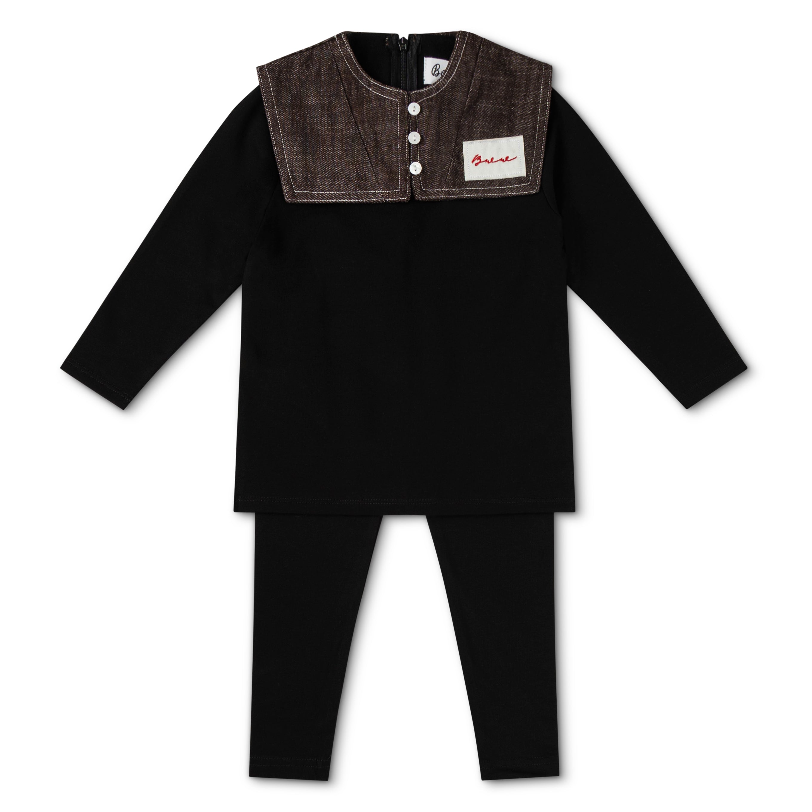 Brown Collar Logo Patch Boy's Two-Piece