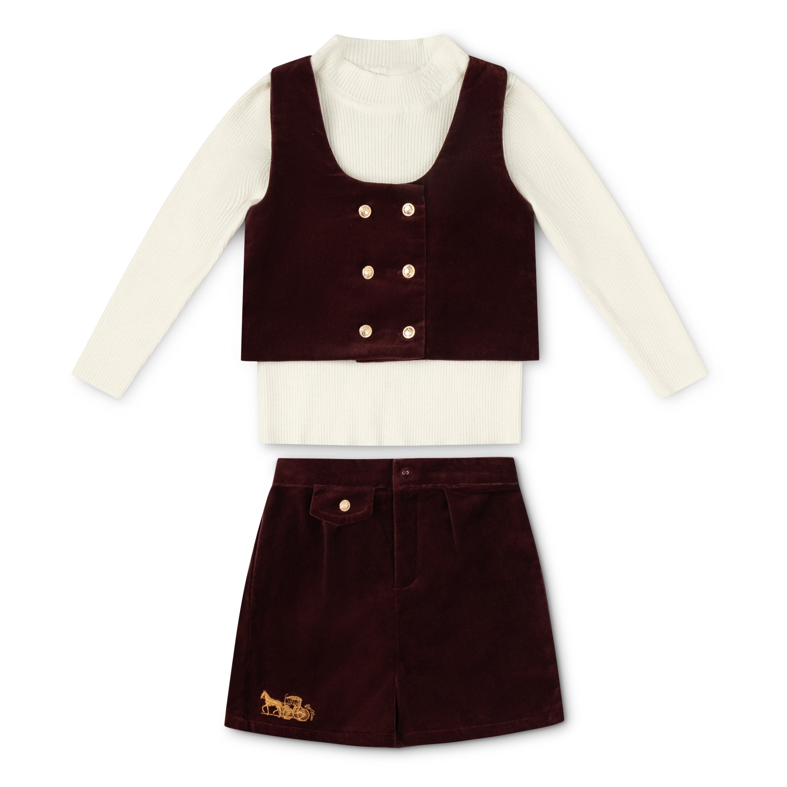 Boy's Burgundy Velvet Classic Set & Logo Sweater