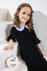 Light Blue Striped Collar Maxi Dress