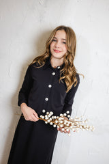 Black-Button Shirt 2 pc Maxi