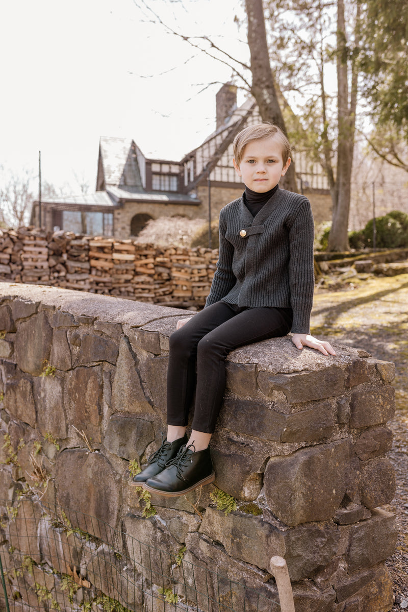 Boys Grey Ribbed Button Sweater