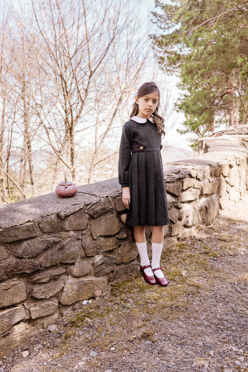 Girls Classy Wool Collar Dress