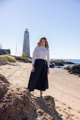 Black Taffeta Heart Charm Midi Skirt