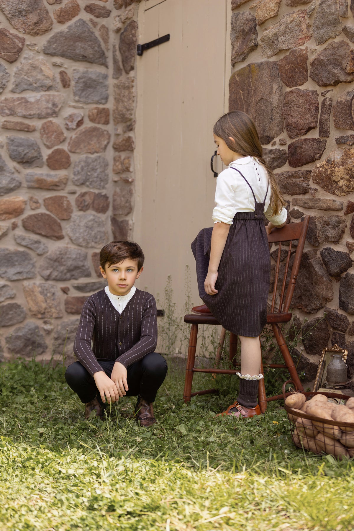 Brown Wool Pinstripe Jumper & Vintage Logo Shirt