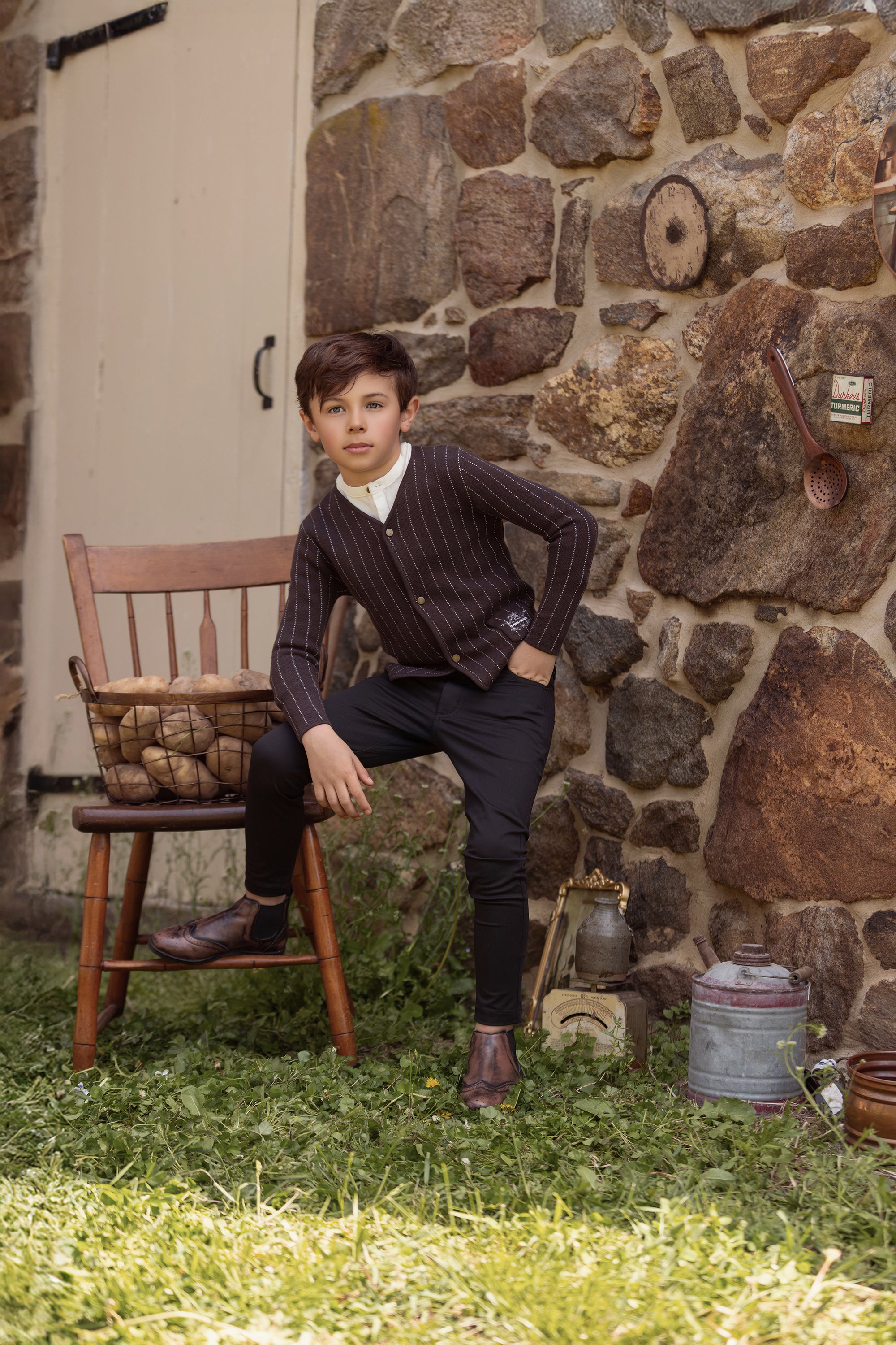 Boys Brown Pinstripe Sweater