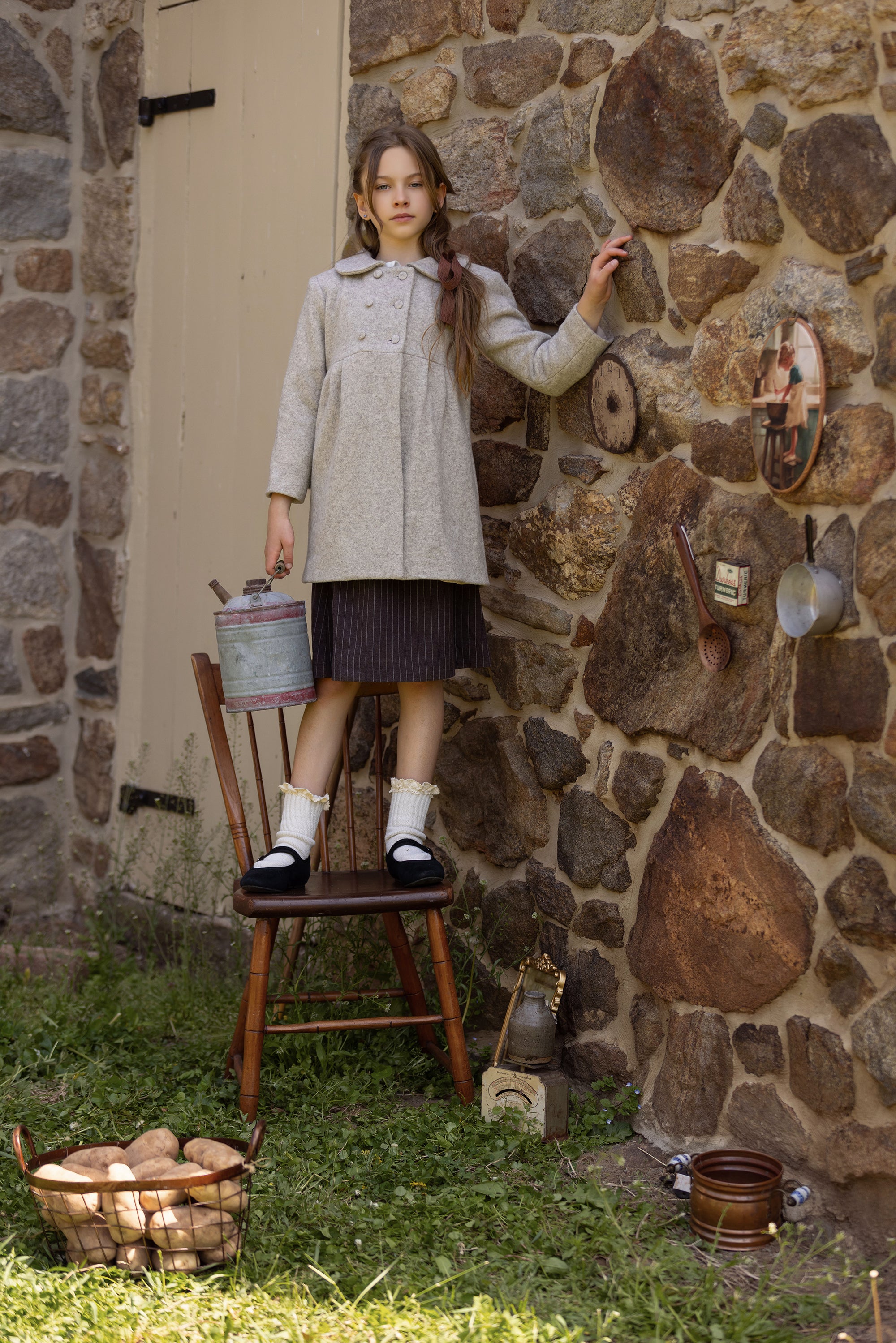 Girls wool beige double breasted Coat