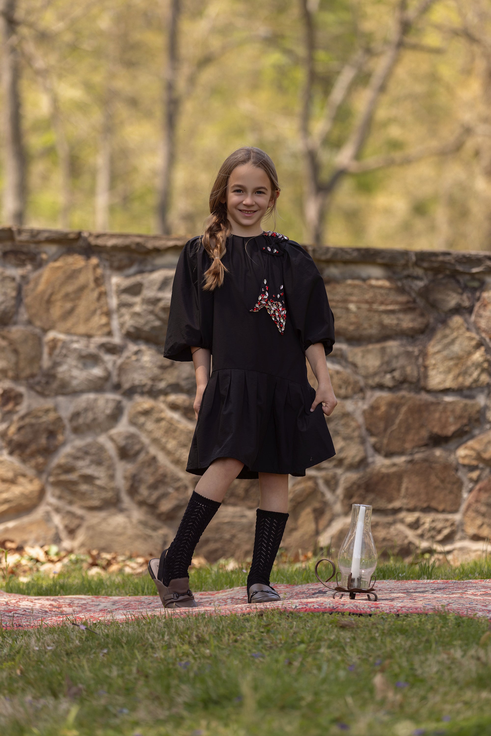 Taffeta Beaded Bow Dress