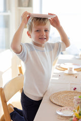 Short Sleeve Blue Shoulder Patch Sweater